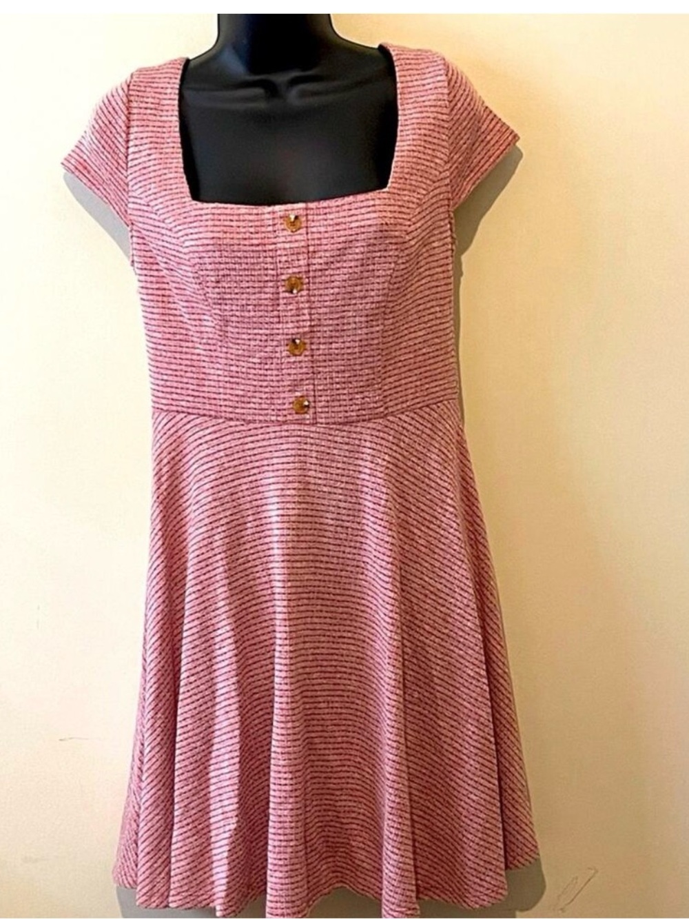 miami Pink Striped Square-Neck Midi Dress